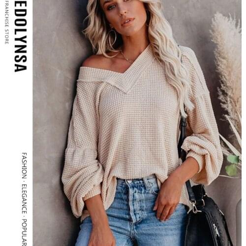 Sexy off shoulder womens sweater Solid lantern sleeve casual Tops autumn winter women clothing 2020 New Office Lady sweater