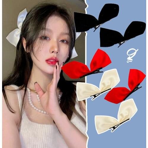 2pcs Ribbon Hair Bows Clips Sweet Bowknot Side Black White Hairpin Cute Girls Barrettes Headdress Hair Accessories for Women