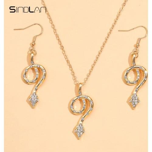 Sindlan Punk Gold Crystal Snake Drop Earrings for Women Kpop Cute Animal Pendant Necklace Couple Y2k Fashion Jewelry Set collare