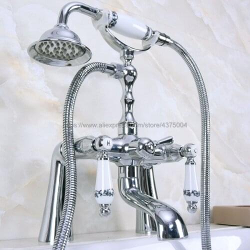 Bathtub Faucets Polished Chrome Bathroom Faucet Mixer Tap Deck Mounted Hand Held Shower Head Kit Shower Faucet Sets Nna114