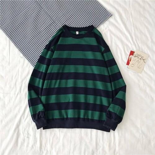 Women Oversize Sweatshirt Striped Tee Tops O-neck Long Sleeve Pullovers Female Girls Korean Casual Autumn Winter Female Clothes
