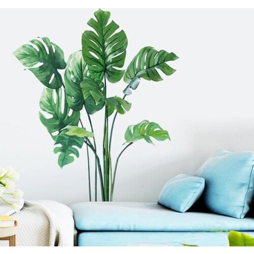 Tropical Plants Wall Decals Green Palm Tree Leaves Self-adhesive Vinyl Wall Stickers for Home Living Room Office