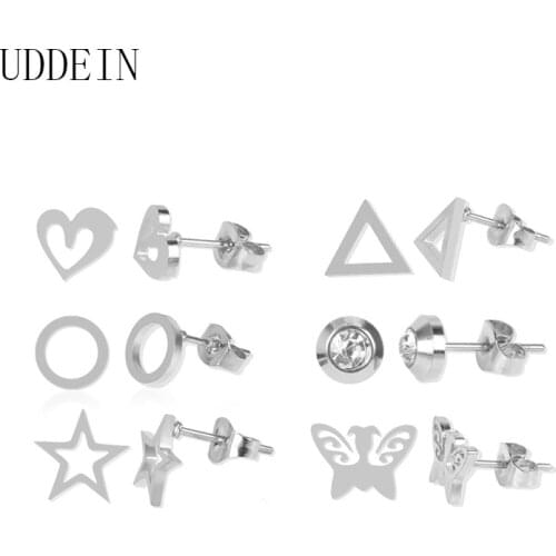 UDDEIN Fashion Statement Metal Silver Plated Earrings For Women Accessories Star Charm Earrings Party Jewelry 6 Pair Per Sets