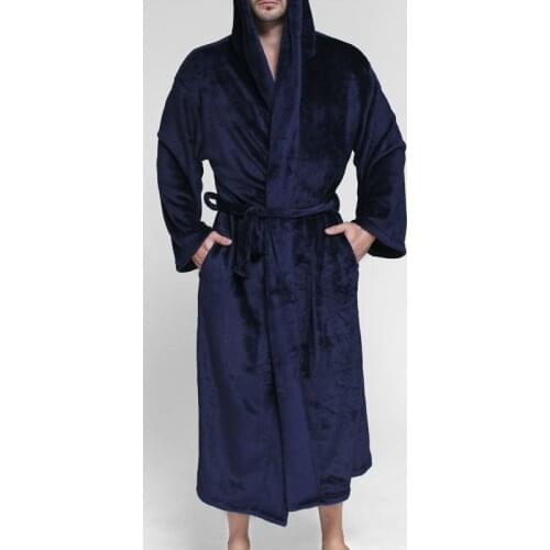 Spring Winter Nightdress Blue Men Casual Coral Fleece Sleepwear Warm Couple Home Wear Flannel Belt Pyjamas Bathrobe Gown 150KG