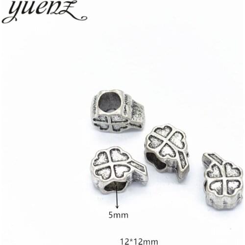 YuenZ 10pcs Antique Silver color Big Hole Four-leaf clove Beads Fit European Charm Jewelry Accessories DIY Findings R165
