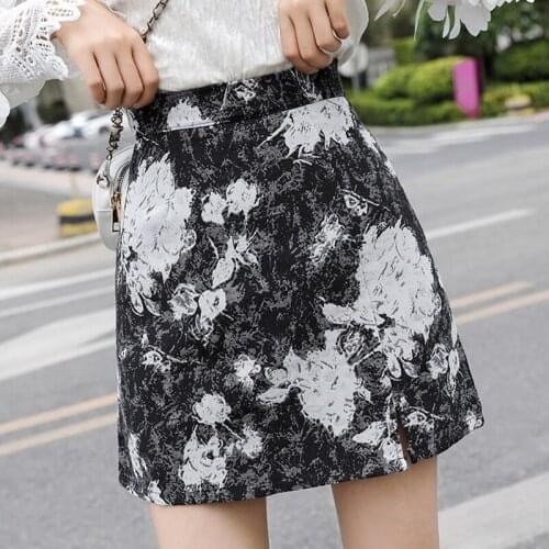 Harajuku Skirts Women Oil Painting Floral Skirt Female 2020 New Autumn Winter Vintage Skirt High-Waisted A- line Skirts Female