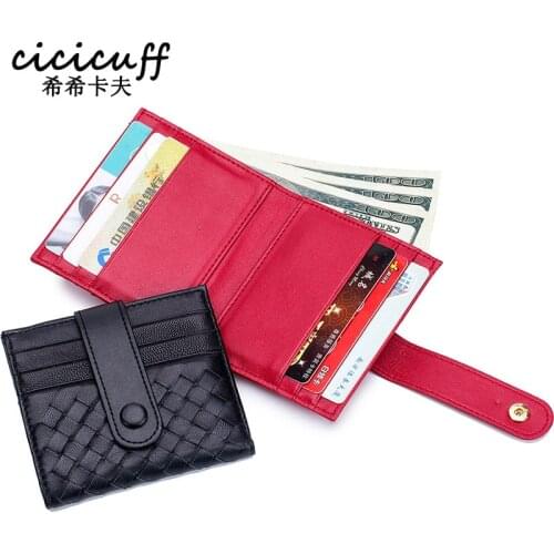 CICICUFF Women Weave ID Credit Card Case Coin Holder Sheepskin Leather Wallet Thin Mini Purse Hasp Card Holder Purse Pockets