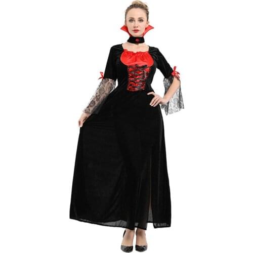 HUIHONSHE Female Vampire Costume Halloween Ghost Bride Masquerade Party Costumes Black Long Dress Women Witch Queen Cosplay