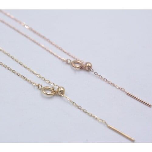 18INCH Real 18K Rose Yellow Gold Necklace Women Rolo O Link Chain Simple Style Gift Needle Adjustable