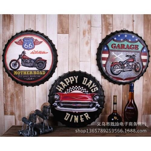 10pcs/lot Retro Motorcycle Happy days Garage Route 66 Bottle Cap Tin Metal Sign Soda Pop Drink Kitchen Home Decor 50cm 20"