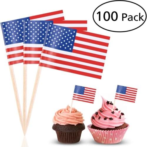 100pcs US Flag Picks American Flag Food Toothpicks Cupcake Cocktail Fruit Sticks Party Christmas Decoration