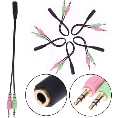3.5mm Stereo Audio Female to 2 Male Headphone Mic Y Splitter Cable Adapter For Computer Audio Or Mic Or Phone Headset