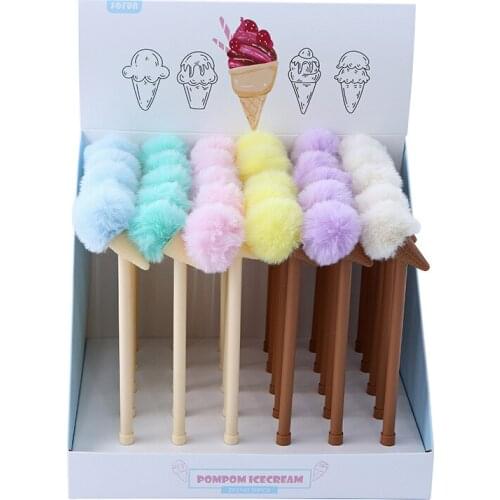 30 pcs/lot Creative ice cream Hairball Gel Pen Cute 0.5 mm Signature Pens School Office writing Supplies Promotional Gift