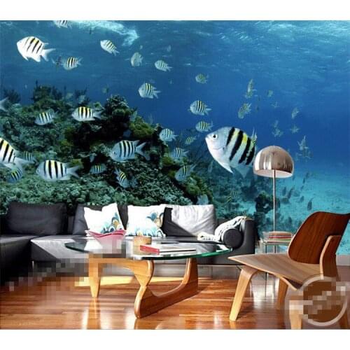 Large Fishes Sea 3d Wall Mural Wallpaper for Baby Kids Room Background 3d Photo Mural 3d Wall Cartoon Mural Fresco