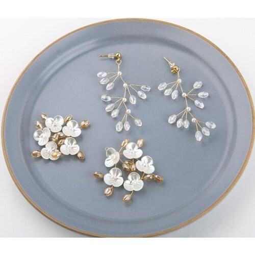 4pcs Retro elegant crystal beads flower ladies earrings braided copper wire winding long earrings pendant jewelry accessories