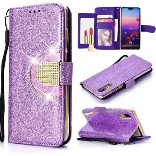 50pcs/lot Glitter Luxury Crystal Sparkle Shiny Bling wallet leather cover case For MOTO G6 E5 plus play