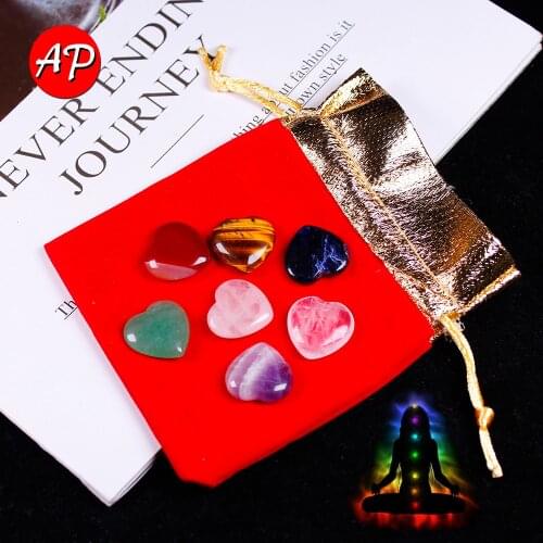 7pc/set Natural Love Crystal Crafts Chakela Stone 7 Colors Yoga Energy Heart Shape Quartz Art Stone For Home Decoration Girls