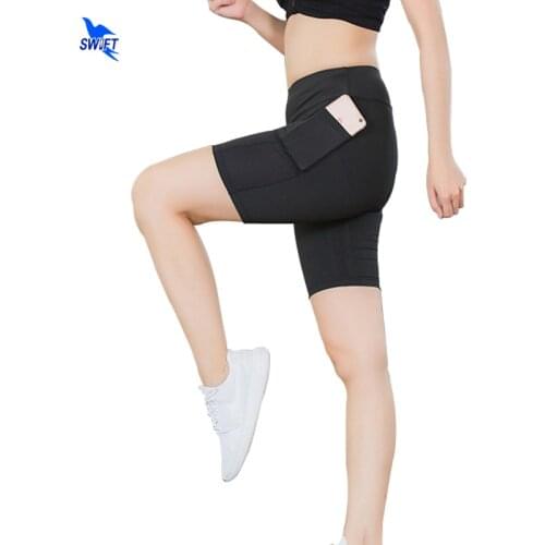 Quick Dry Summer Women Compression Shorts Elastic Running Fitness Gym Yoga Short Tights With Pocket Patchwork Workout Leggings