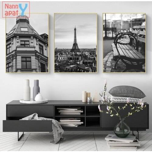 Retro Black and White Landscape Poster Paris Tower European Architecture Canvas Painting Nordic Wall Art Picture Home Decoration