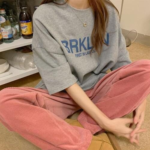 Womens t-shirts summer Top off white letter print mid-length round neck top traf T-shirts harajuku loose commuter T-shirt 241