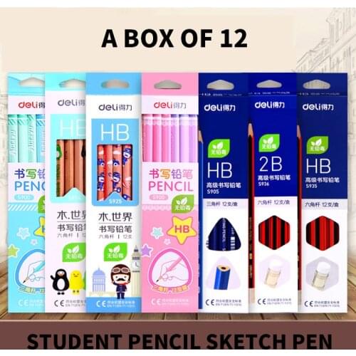 HB/2B Student Writing Pen, Drawing and Sketching Pen, A Box of 12 Pencils Coloring Pencils Cute School Supplies Kawaii Pencil