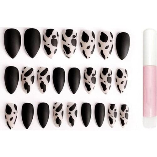 24 Pcs Artificial Nail Tips Trim Easily Stylish Design Fake Cow Pattern Nail Tips for Performance Full Coverage Clear Manicure