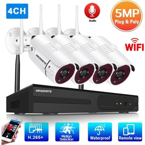 4CH CCTV Camera Security System Kit Wifi 5MP Wireless NVR Kit Outdoor Waterproof Wifi IP Monitoring Cameras System Set H.265 2MP