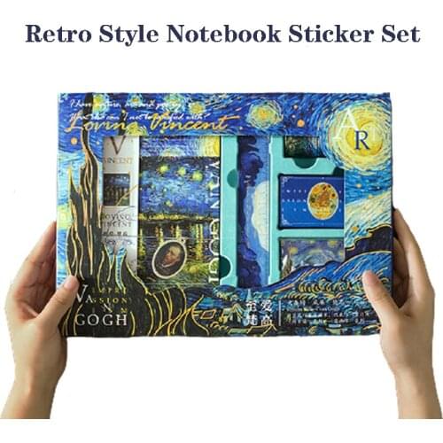 Retro Painting Notebook Tape Sticker Gift Box Set Weekly Planner Traveler Diary Stationery Notebook For Girls Student Cute Gift
