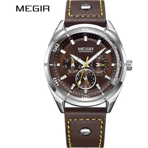 MEGIR Military Sports Watches Men Fashion Luxury Top Brand Waterproof Leather Strap Analog Quartz Wristwatches Relogio Masculino