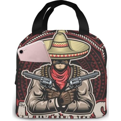 Mexican Man With Sombrero Lunch Bag Portable Insulated Thermal Cooler Bento Lunch Box Tote Picnic Storage Bag Pouch