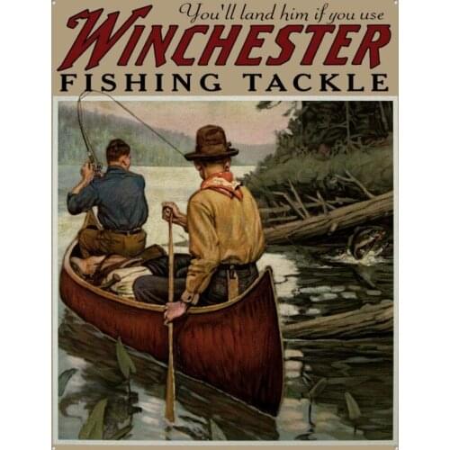 Metal Sign Winchester Fishing Tackle Family Fishing Tackle Shop Interior Decoration Retro Vintage Metal Plate 8x12 Inches