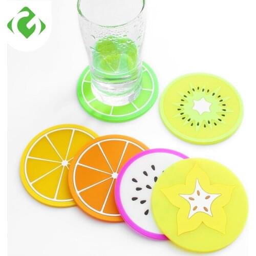 Mini Round Fruit pattern drink coaster Silicone Coaster Desktop insulation pad Hot Drink Holder Hot coffee tray Cute&creative