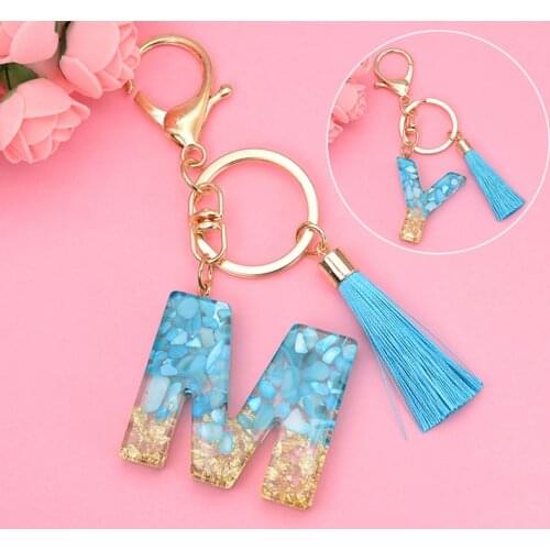 Fashion Tassel Keychains A-Z Letters Initial Resin Key Chains Rings Handbag Pendant Cute Car Keyring Charm Bag Accessories Gifts