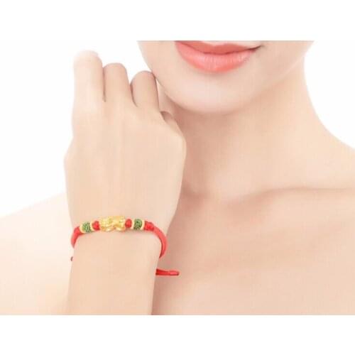 Fashion Authentic 24K Yellow Gold Bracelet Lucky Pixiu Knitted Bracelet 1.60g