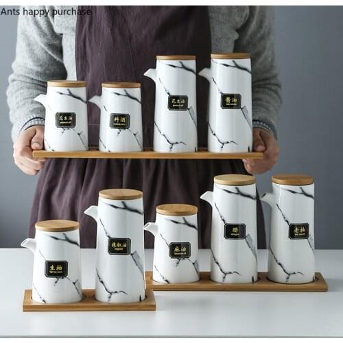 Marble Ceramic Gravy Olive Oil Pot set Soy Sauce Vinegar Seasoning Can Oil Bottle Kitchen Cooking Tools Storage Bottles set