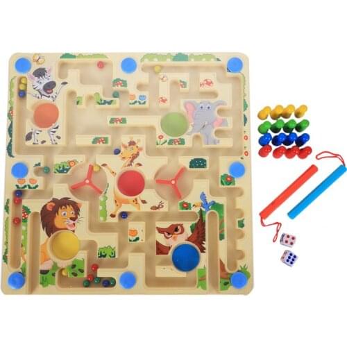 MWZ 2 in 1 Magnetic Maze with Flying Chess Double-faced Labyrinth Maze Educational Interactive Toys, Forest