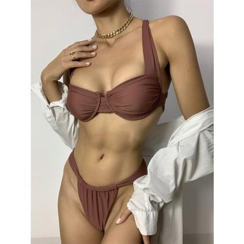 MYTENG Solid Colour 2 Piece Set Swimwear Women Bikini Sexy Push Up Bathing Suit Beachwear Summer Thong Biqiuni 2021 New Swimsuit