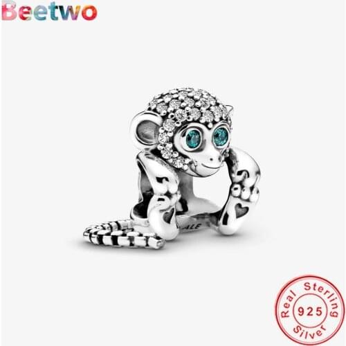 Real 925 Silver Pave Monkey Charm Fit Original Pandora Charms Silver 925 Bracelet Silver Fashion Jewelry Berloque