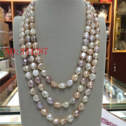 NEW Natural 9-10MM Multi color and white color Baroque pearl Necklace 60'' Long sweater chain