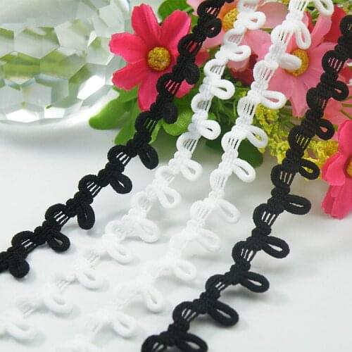 New arrival 5yard/lot black white elastic ribbon button loop for Fur collar over coat garment sewing accessories DIY