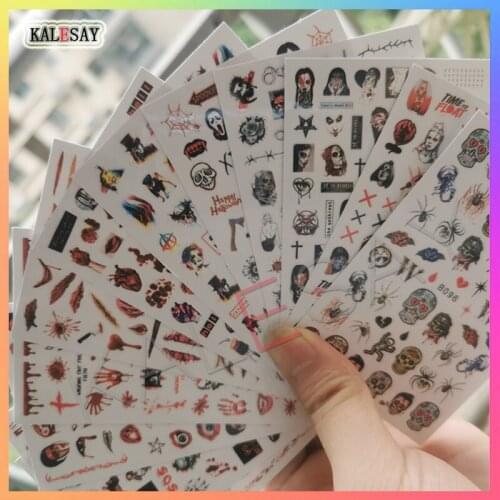 New Fashion 3D Nail Art Sticker for Manicure Design Death Adhesive Skull Pumpkin Halloween Foil Nail Art Decals for Nail Sticker