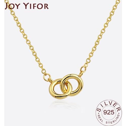 New 925 Sterling Silver Shiny Rectangle Double Zircon Circle Cross Necklaces Pendants Gift For Girl Choker