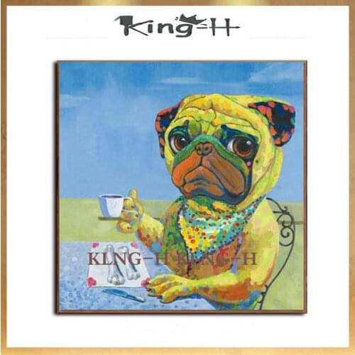 Perro divertido de alta calidad pintado a mano en cubo pintura al óleo sobre lienzo perro divertido pintura acrílica para decora