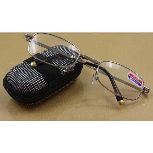 Portable Folding Reading Glasses Oval Metal Frame Presbyopic Magnifying Glasses Eyewear with Case
