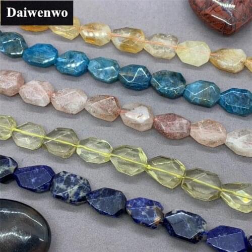Natural Citrine Apatite Gold Sunstone Lemon Quartz Blue Veins Geometric Beads