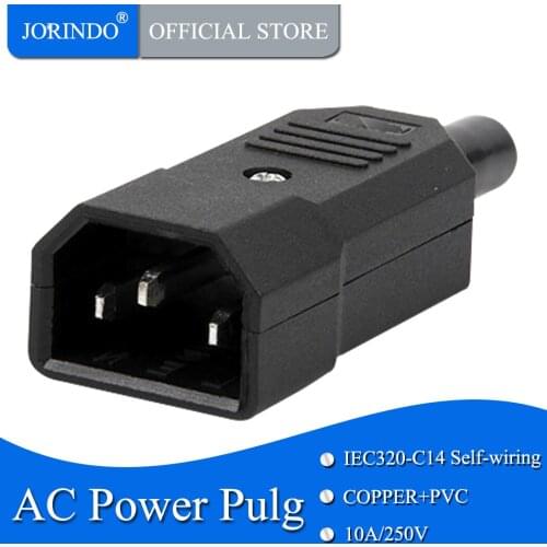 JORINDO IEC C14 Male Plug Rewirable Power Connector 3Pin IEC-C14 Socket Computer Power Cable Adapter 10A 250V Black