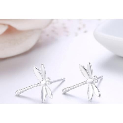 Cute Pure 925 Sterling Silver Insect Dragonfly Stud Earrings For Women Girls Kids Piercing Jewelry Orecchini Aros Arete Kolczyki