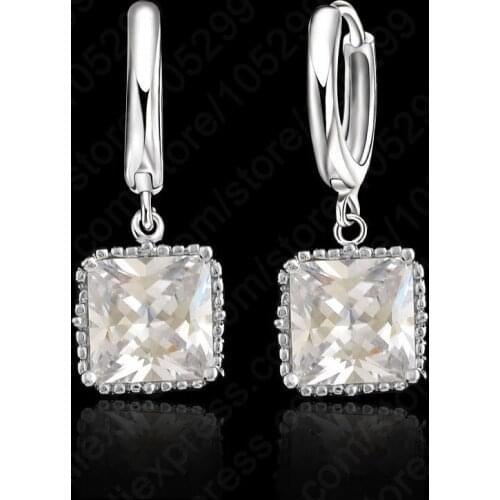 Brand New Ins Hot Fine Jewelry 925 Sterling Silver Square Earring Zirconia CZ Piercing Earrings For Women Wedding Jewelry