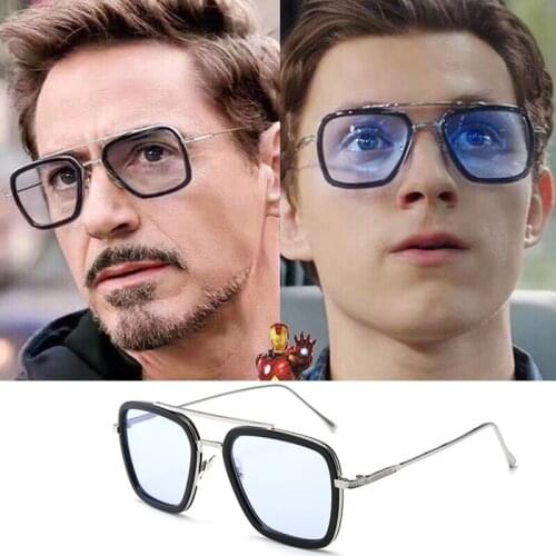 AOZE2020 Fashion Tony Stark Flight Style Sunglasses Men Square Brand Design Sun Glasses Oculos De Sol UV400 Retro male
