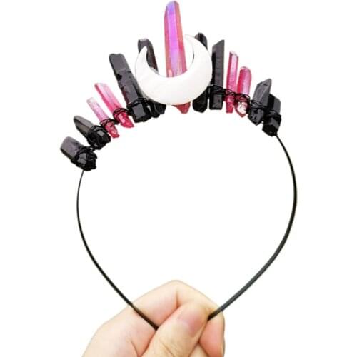 Bridal Jewelry Headband Tiara Raw Quartz Crystal Witch Moon Cosplay Hair Hoop Headband Ladies Crystal Hairband for Girls Women